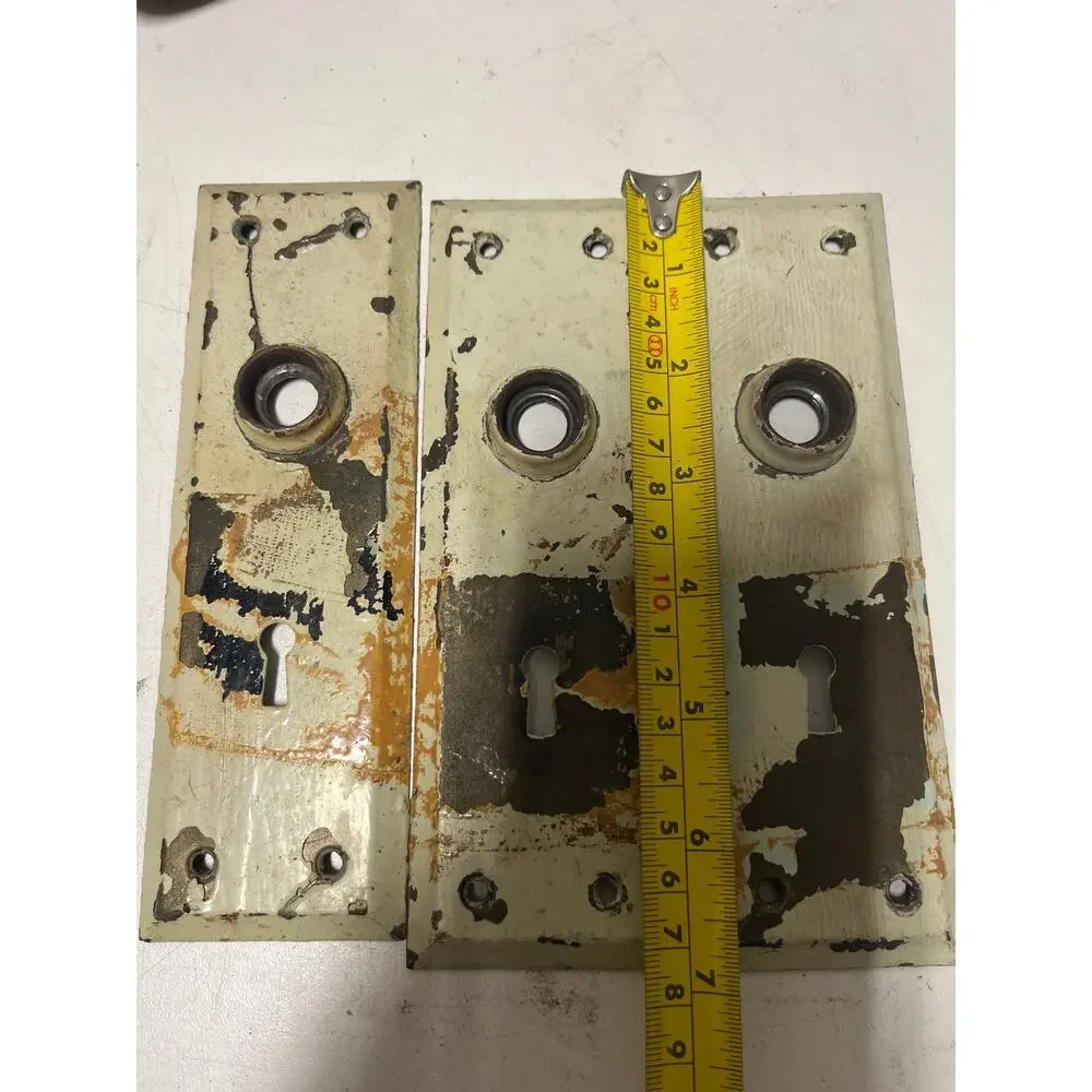 Lot of 3 Vintage Antique White Door Metal Backplates Escutcheon Chippy Paint